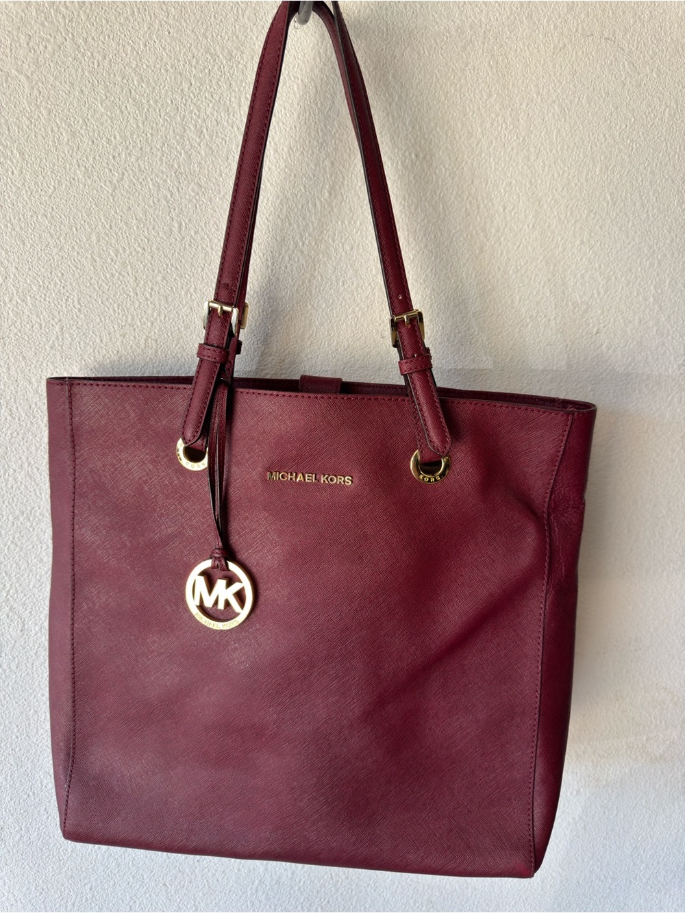 Michael Kors Fuchsia Leather Tote with Gold Hardware